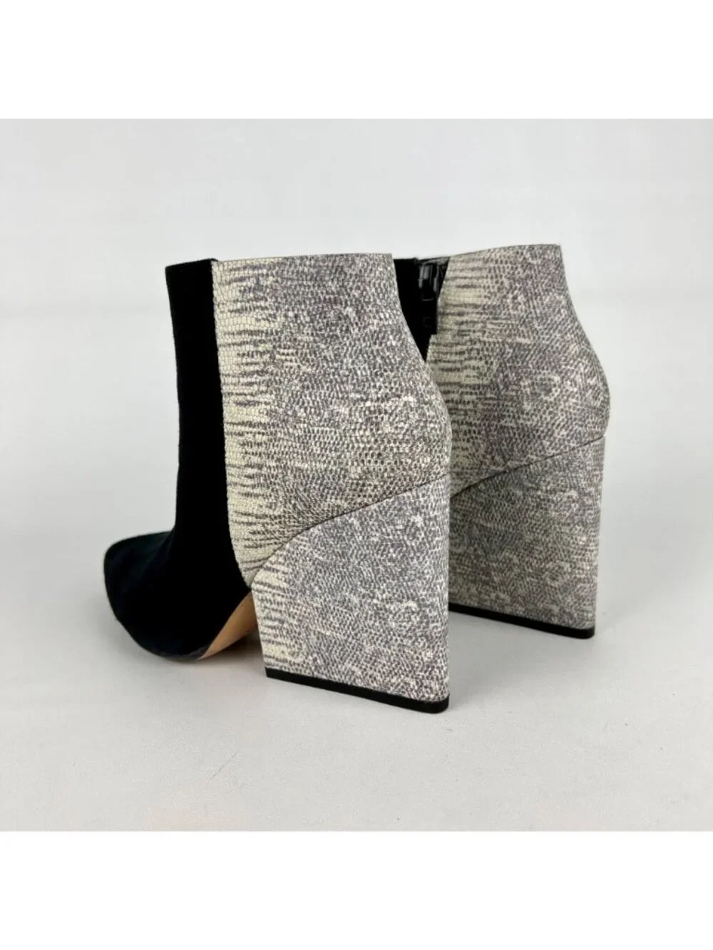 Loeffler Randall Lia Black Ivory Suede Snake Print Block Heel Bootie 6